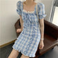 Female Spring and Summer Simple and Gentle Waist Close Show Thin Bubble Sleeve Lattice French Niche Dress