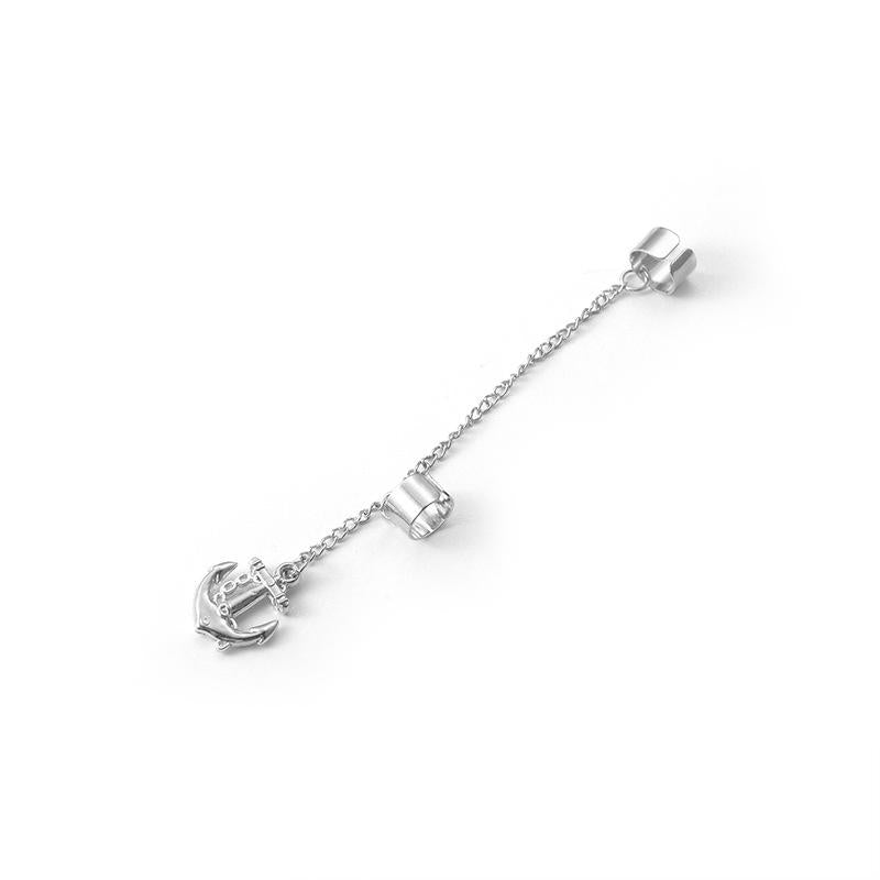 Textured Silver Tassel Anchor Ear Pierced Ear Clip Fashion Couple Earrings