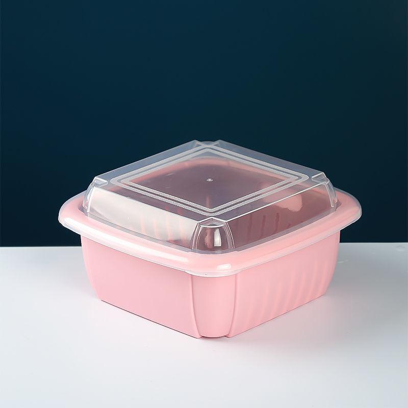 Double-layer Drain Box Refrigerator Multi-function Household Kitchen Vegetable and Fruit Drain Basket Plastic Vegetable Sink with Lid