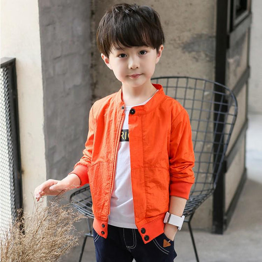 Autumn Boys Casual Soild Jacket Kids Cotton Thin Long Sleeve Buttons Zipper Coat