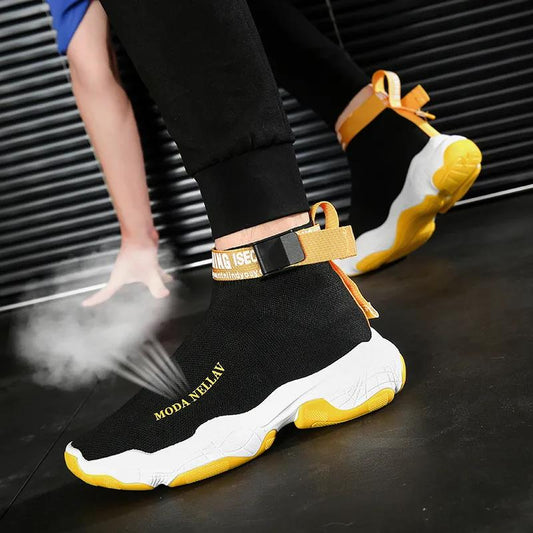 High-top Men's Sneakers Korean Style Trendy All-match Socks Shoes Teen Student Trendy Shoes