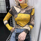 Spring and Autumn Slim Print High Neck Long Sleeve Tops Women's Large Size Stretchy Casual Bottoming Shirts
