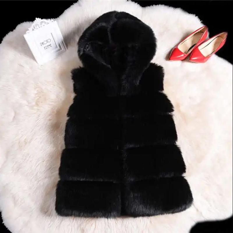 Faux Fur Vest Women's Mid-length Autumn and Winter New Style Hooded Thick Warm Fur Vest Stitching Jacket Women's Comfort and Softness