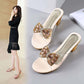 Sandals and Slippers for Women's Outer Wear Fashion Crystal Thick Heel Comfortable Sequins Rhinestone Bow Female Summer Sandals and Slippers