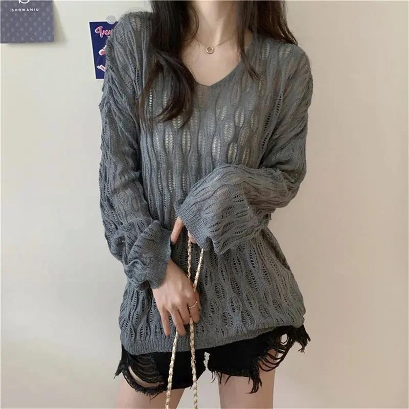 One-piece Knitted Blouse Autumn and Summer Women's Thin Loose Sunscreen Top