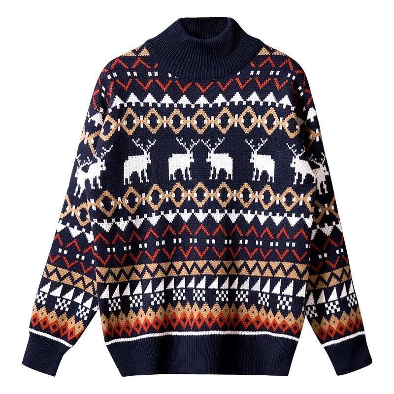 WTEMPO Large Size Christmas Couple Sweater Round Neck Sweater Soft Casual Knitted Sweater Winter Warm Pullover