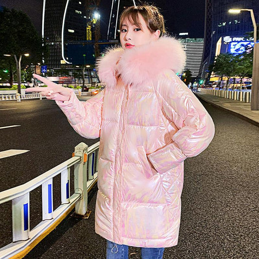 Glossy Cotton Clothes Women's Bread Clothes Female Students Korean Version of Loose Cotton-padded Coat In The Long Thick Padded Jacket Coat