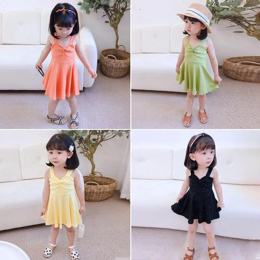 Children Dress Girls Summer Suspender Skirt Dress Korean Princess Dress with Flashing Solid Color Tube Top A-line Dress