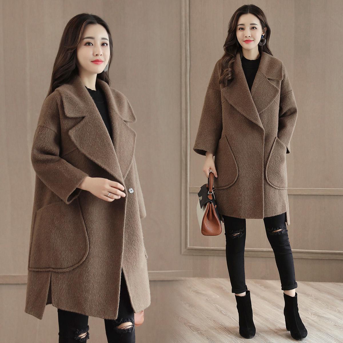Autumn Winter Coat Women 2019 Casual Wool Solid Jackets Blazers Female Elegant Long Coat Ladies Coat
