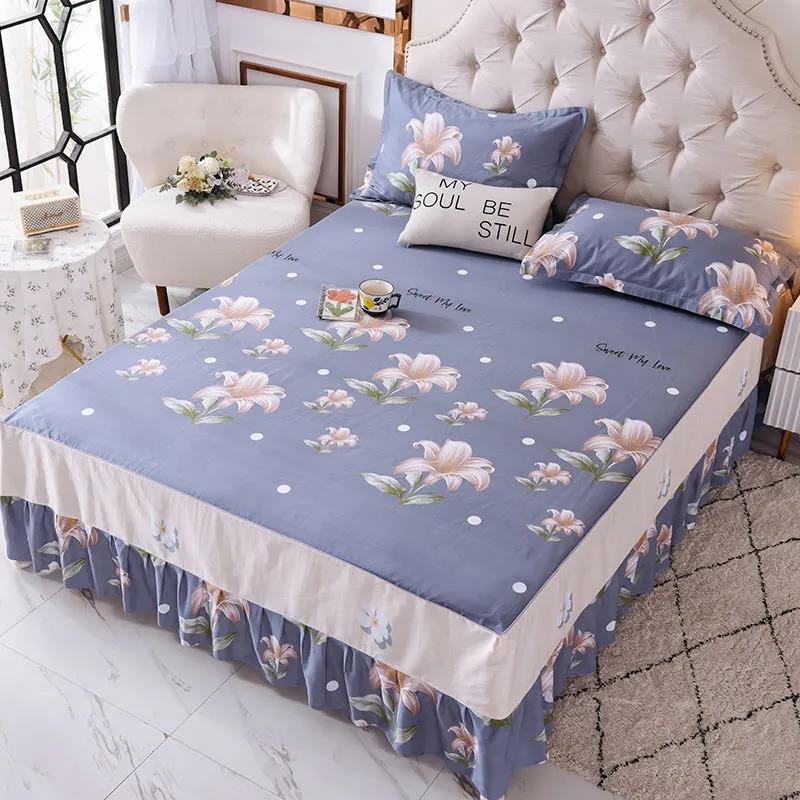 One-piece Mattress Cover Cotton Korean Version Printing Non-slip Simmons Protective Cover Four Seasons Universal Mattress Dust Cover