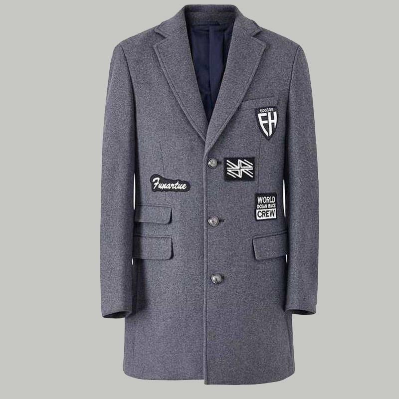 Men Casual Coat Woolen Trench Coat Business Male Solid Overcoat Med- Long Jackets Tops Men's Jacket