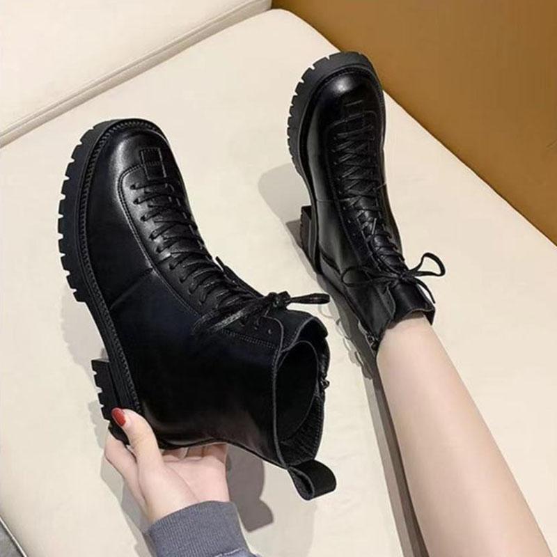 Retro Brown Martin Boots Women Autumn and Spring British Style Leather All-match Thick-soled Short Boots Women Single Shoes Waterproof Boots
