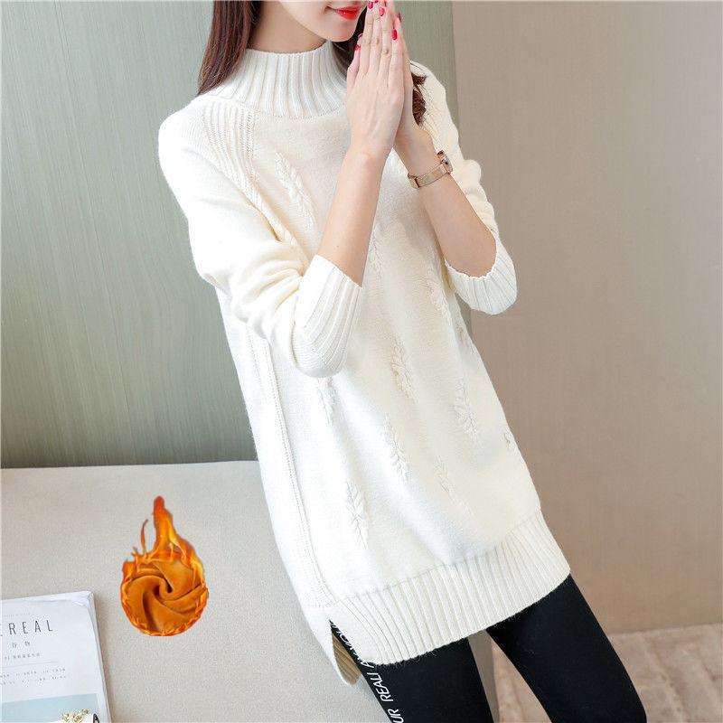 Autumn and Winter Plus Velvet Sweater Mid-length Loose Half-high Collar Large Size Base Shirt Jacket