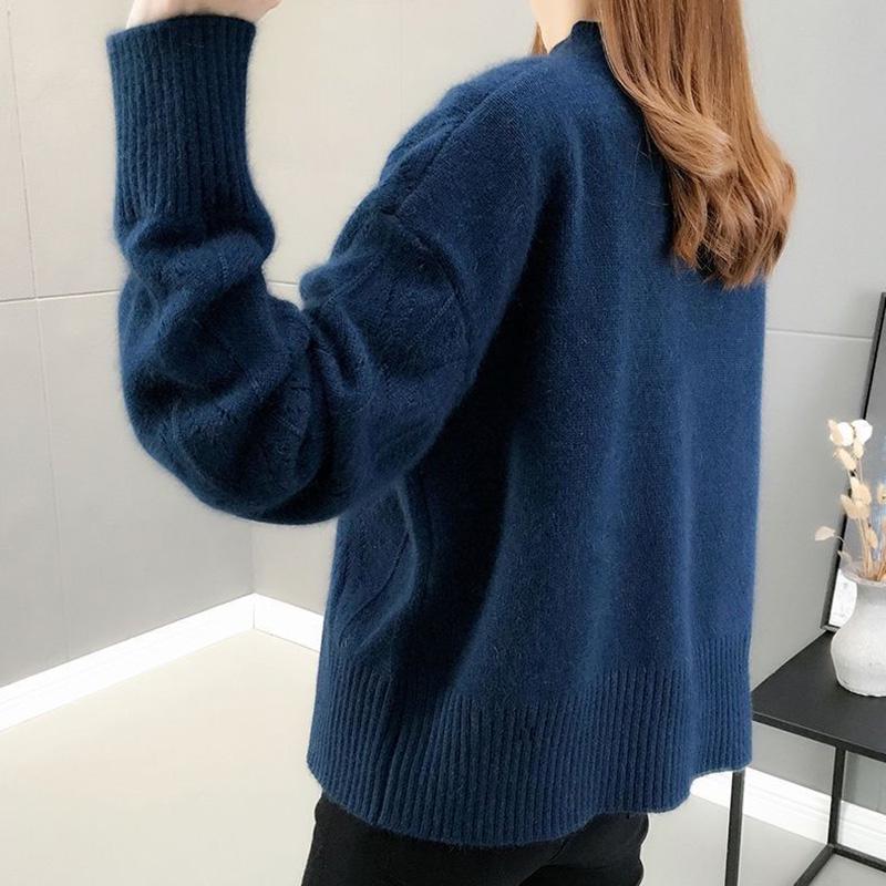 Autumn and Winter Loose Solid Color V-neck Sweater Long-sleeved Knitted Cardigan Jacket All-match Top