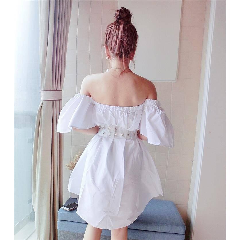 Sexy White Off Shoulder Belt Sexy Slash Neck Dress Elegant Club  Party Dress Women Short Dress