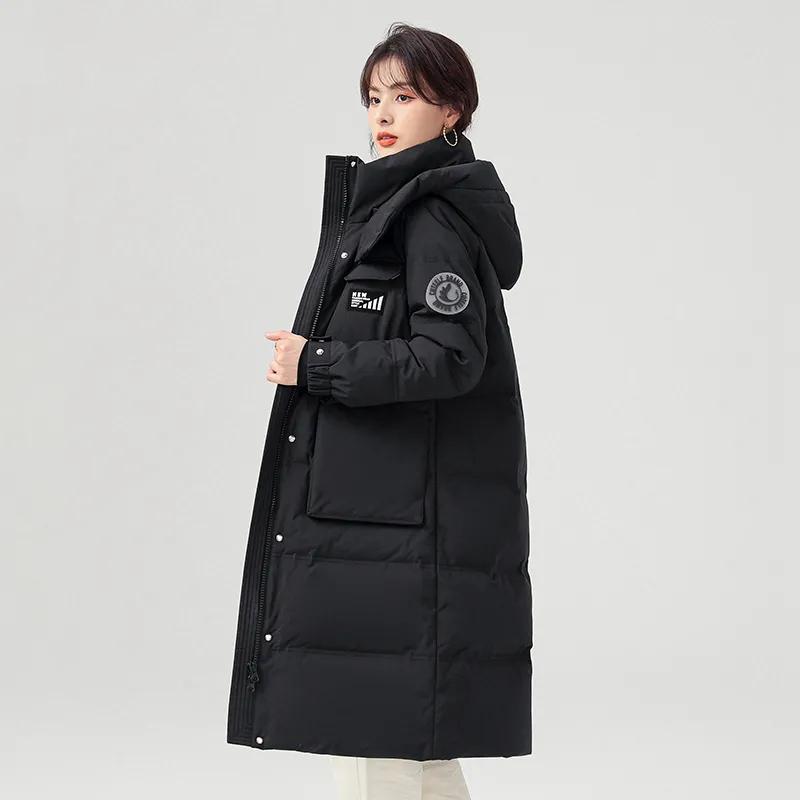 Down Jacket Women's Short Tooling White Duck Down Hooded Warm Pie To Overcome Winter Coat Mid-length Windproof Outdoor Sportswear