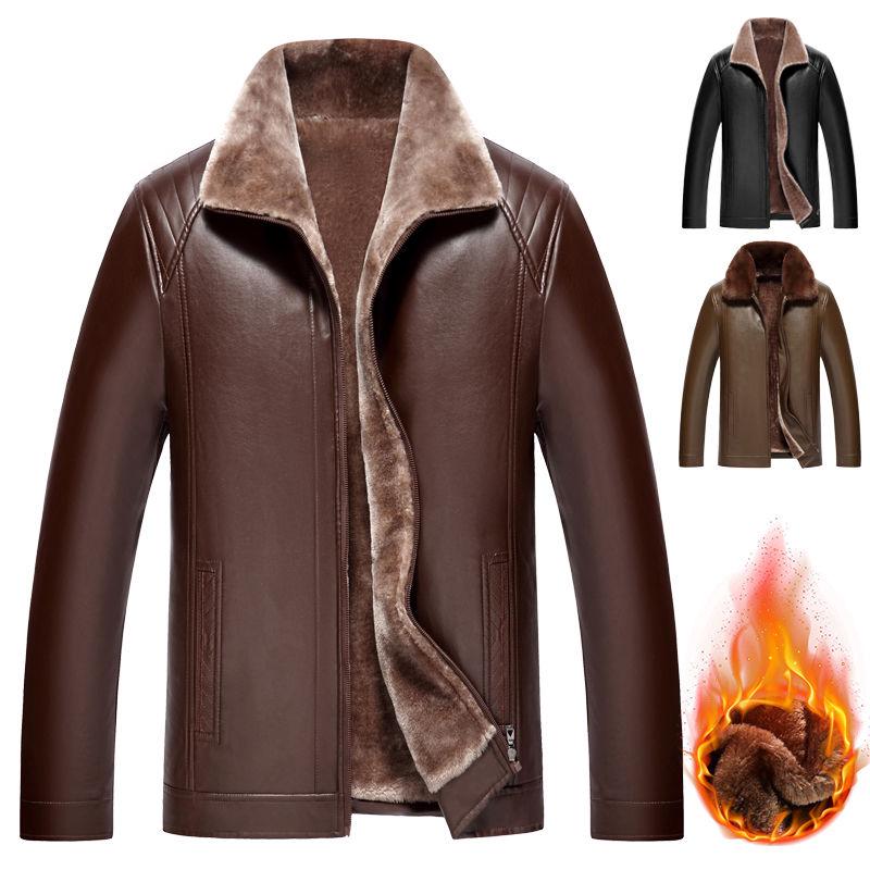 Men's plus size leather jacket autumn and winter men's jacket plus velvet thick leather jacket