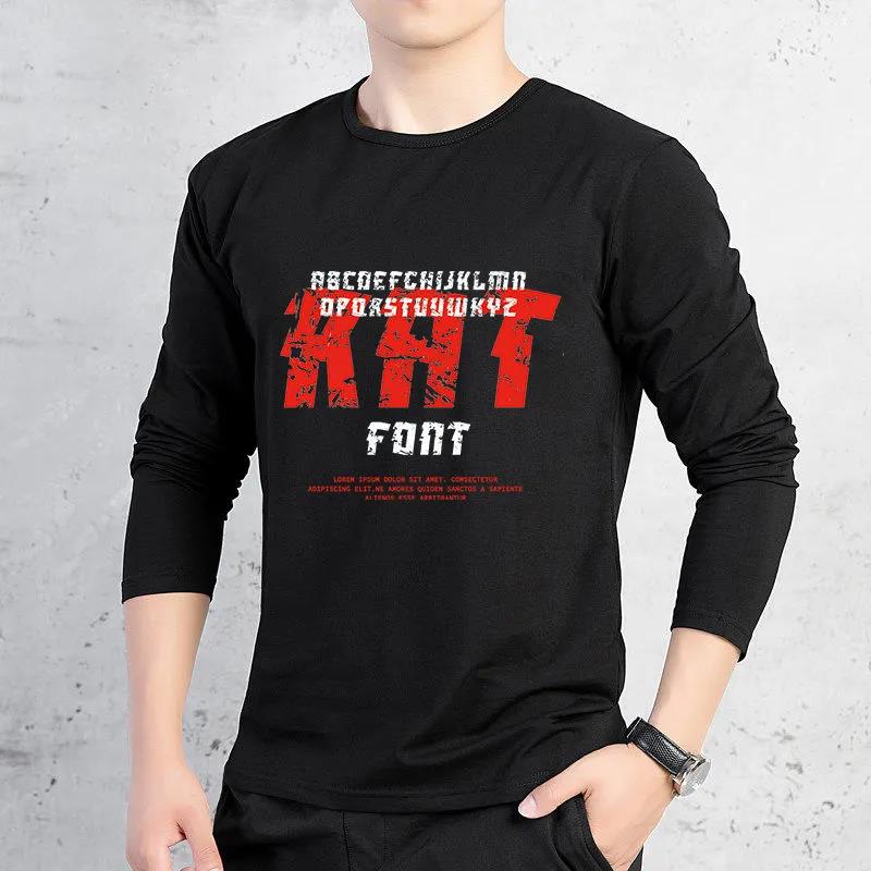 Autumn Long-sleeved T-shirt Round Neck Plus Size Bottoming Shirt Loose Fashion Pullover Suitable for Young Men