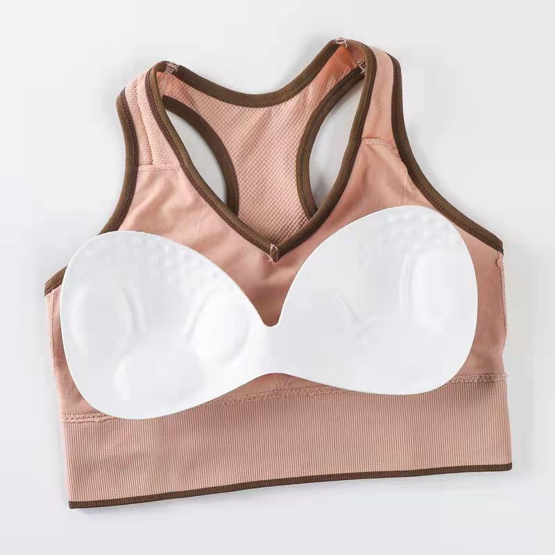 Women's Fitness Bra with Removable Pad Sports Underwear Tube Top Yoga Vestrunning Camisole Gathering No Steel Ring Shockproof Student Bra