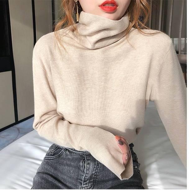 Autumn and winter core yarn loose pullover sweater women's new thick high collar bottoming shirt