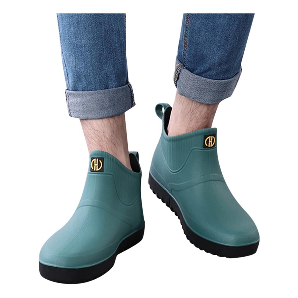 About1988 Men Fashion Casual Outdoor Waterproof Short Ankle Rain Boots Slip On Water Shoes