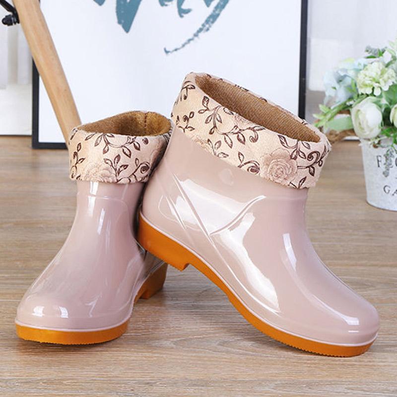 Water Shoes Girls Low Cut Adult Rain Boots Women Plus Velvet Short Tube Fashion Water Boots Women Non-slip Rain Boots Women Waterproof Shoes