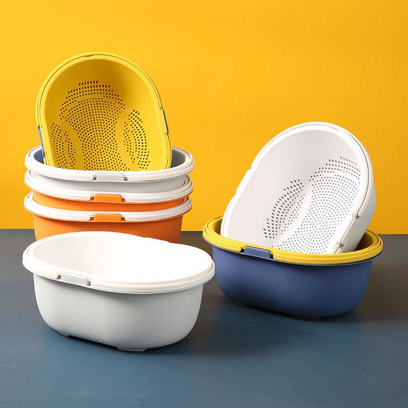 Plastic Double-layer Double-handle Washing Basket Drain Basket Kitchen Basket Household Multifunctional U-shaped Sink Fruit Basket