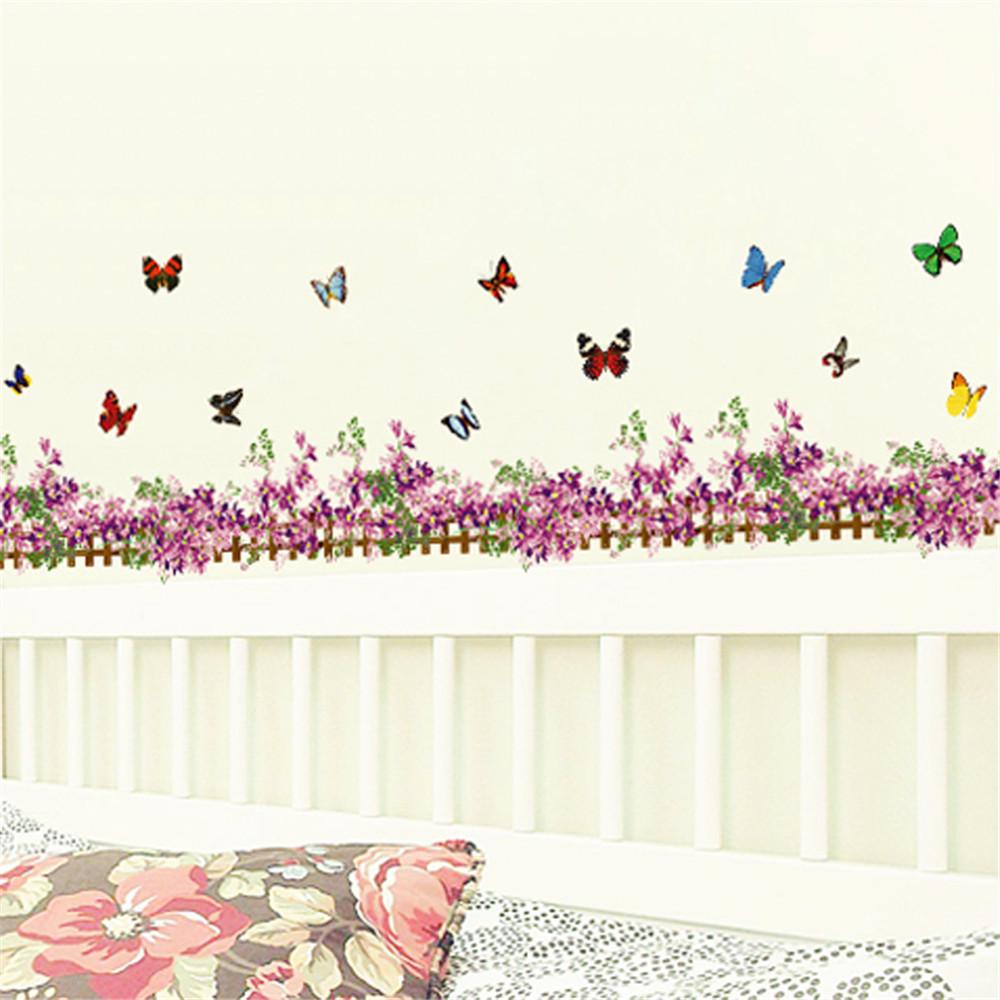 Fresh purple fence butterfly grass skirting bathroom door and window background decoration removable