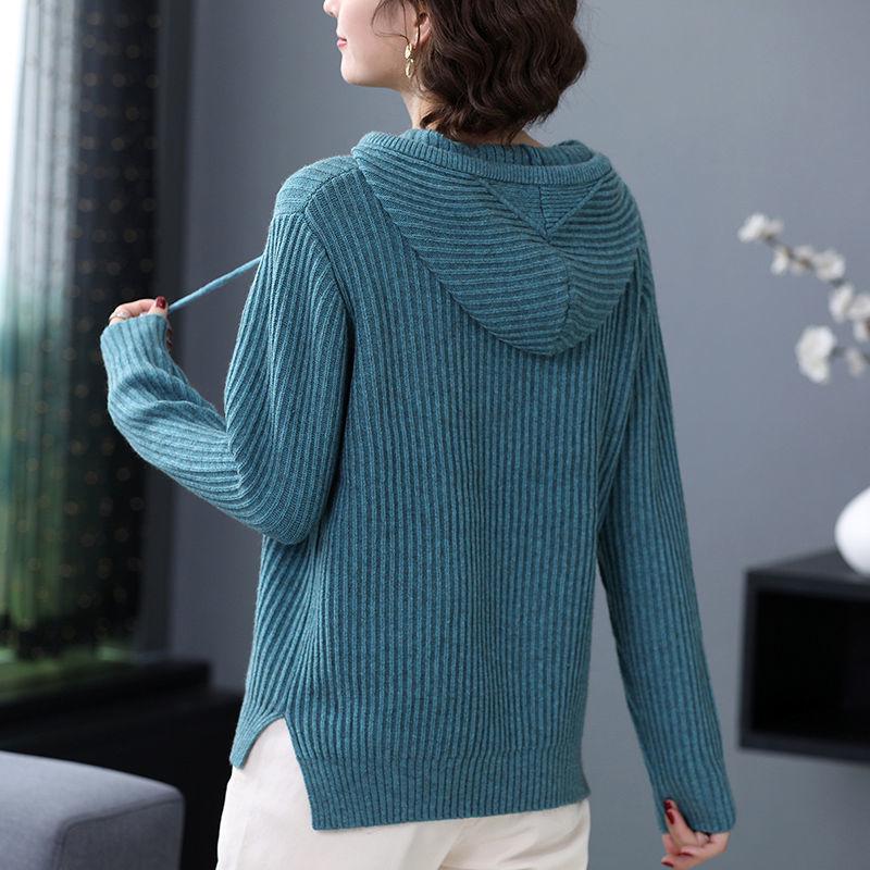 Spring  Autumn Hooded Sweater Women's Top Long Sleeve Knitted Sweater Coat All-match Hoodie Bottoming Shirt