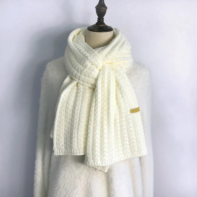 Knitted Scarf Men's Pure Color Wool Scarf Thick Warm Long Knitted Scarf Bib