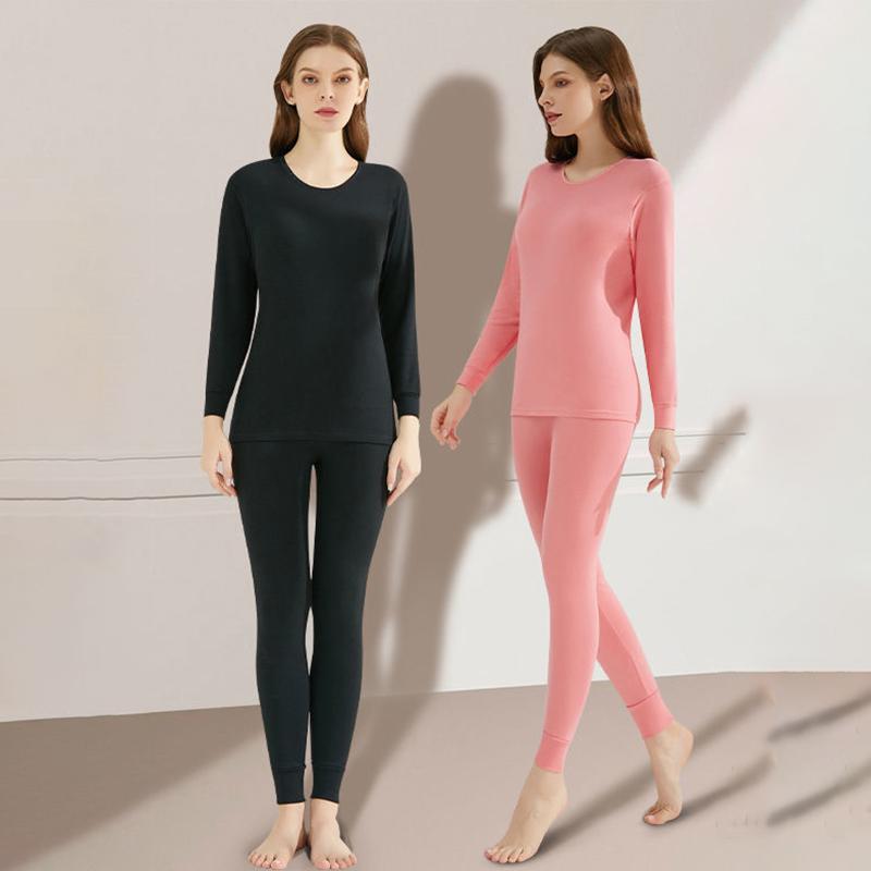 Women Winter Autumn Thermal Underwear Plus Velvet O-neck Tops Pants Female Tight Suit Thicken Windproof Soft Lining Long Sleeve High Elasticity Slim