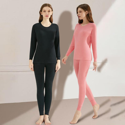 Women Winter Autumn Thermal Underwear Plus Velvet O-neck Tops Pants Female Tight Suit Thicken Windproof Soft Lining Long Sleeve High Elasticity Slim