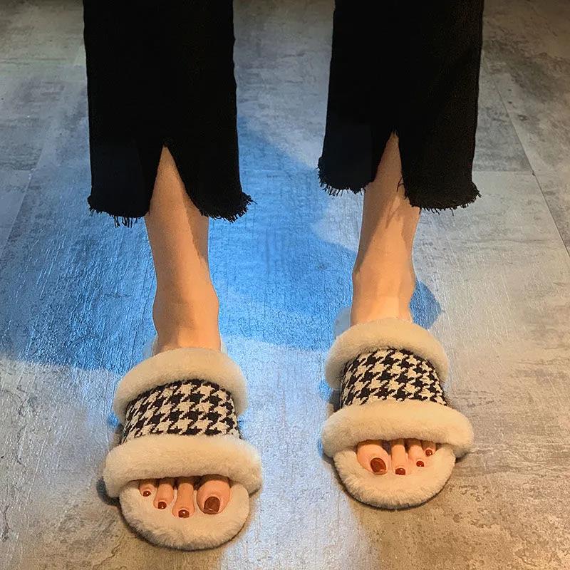 Ladies Autumn/winter Fashion Cotton Slippers One-word Slippers Indoor and Outdoor Casual Flat Shoes Soft Shoes