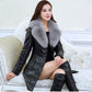 Winter Thick Leather Coat Slim Mid-length  Windproof and Waterproof Leather Jacket with Fur Collar Plus Size  Leather Trench Coat