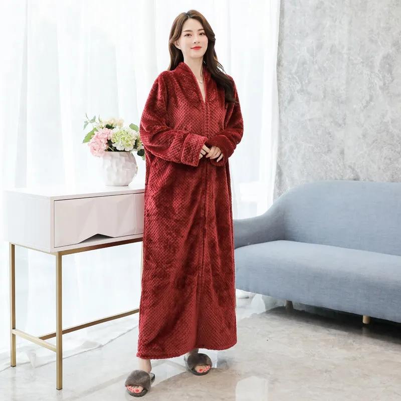 Zipper Nightdress Women's Winter Long Lazy Pajamas Large Size Loose One-piece Pregnant Thickening Nightgown Couple Bathrobe