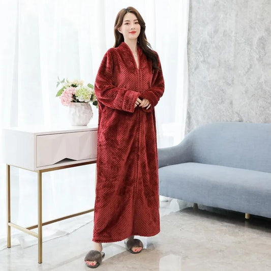 Zipper Nightdress Women's Winter Long Lazy Pajamas Large Size Loose One-piece Pregnant Thickening Nightgown Couple Bathrobe