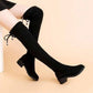 Over-the-knee Boots Women 3cm Suede Flat Bottom and Velvet Lace-up Boots High Boots Knight Boots Women Comfortable