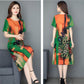 M-XXXXL Plus Size Polyester Short-sleeved Dress Summer Over-the-knee Round Neck Exquisite Printing