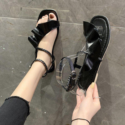 Sandals Women's Large Size Summer Lotus Leaf Fairy Style Flat Bottom All-match Word with Low-heeled Roman Shoes
