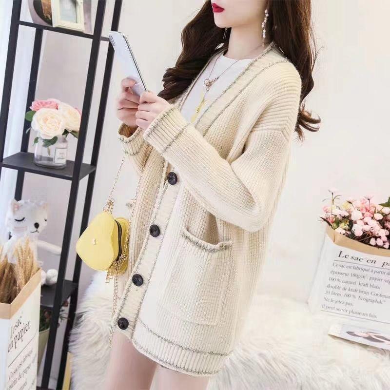 Autumn and Winter Casual Knitted Sweater College Style Cardigan Loose Top Fashionable Simple Female Jacket