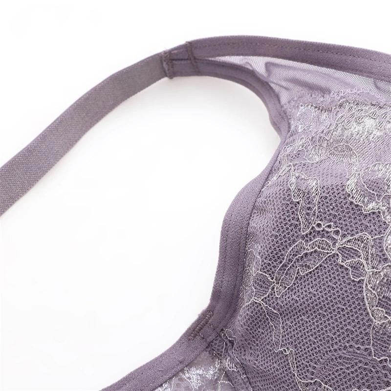 Ladies Lace Sexy Embroidered Bra Gathered for Small Breast Women's Lace Mesh Comfortable Adjustable Brassiere Deep V Neck Full Cup Solid Underwear
