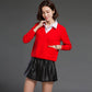 Fake Two-piece Sweater Tops Women's Lapel Pullover Sweater Outer Wear all-mach Loose Short Thick Knitted Sweater OL Style Office Ladies Workwear