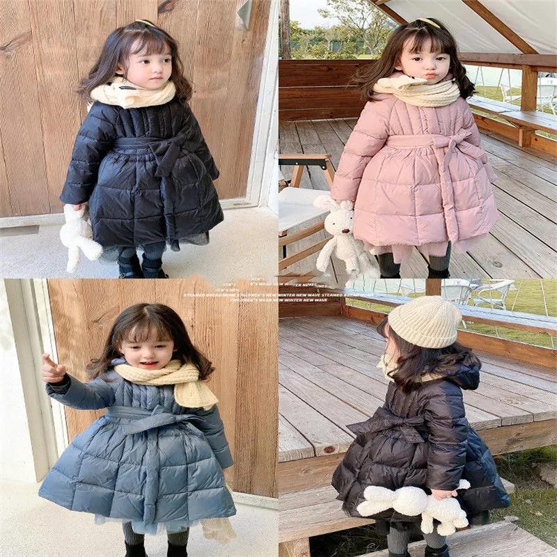 Girls' Cotton-padded Jackets In Winter Medium and Long Models Children's Bright-faced Baby Little Girls Western Style Padded Jacket