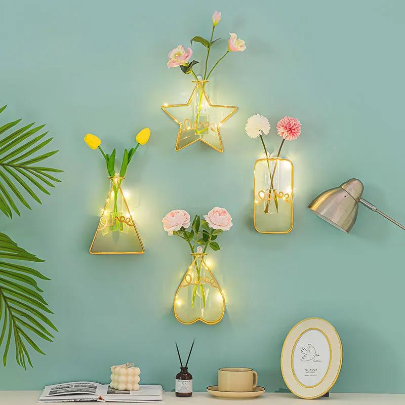 Iron Art Flower Arrangement Flower Device Wall Decoration Pendant Wall-mounted Flower Stand with Light Strip