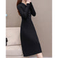 Thicken Warm Autumn and Winter Wool Waist Long-sleeved Bottoming Shirt Mid-length Knitted Dress Women