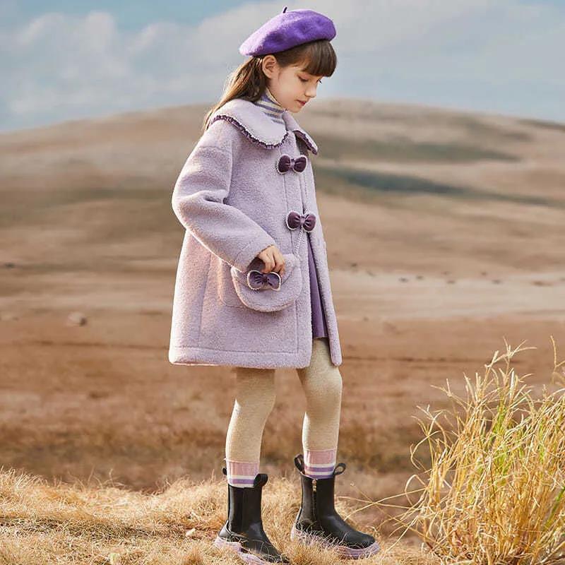 Girls' Plush Warm Jacket Plus Velvet Thick Windproof Winter Clothes Fleece and Lamb Wool Polar Fleece Coat