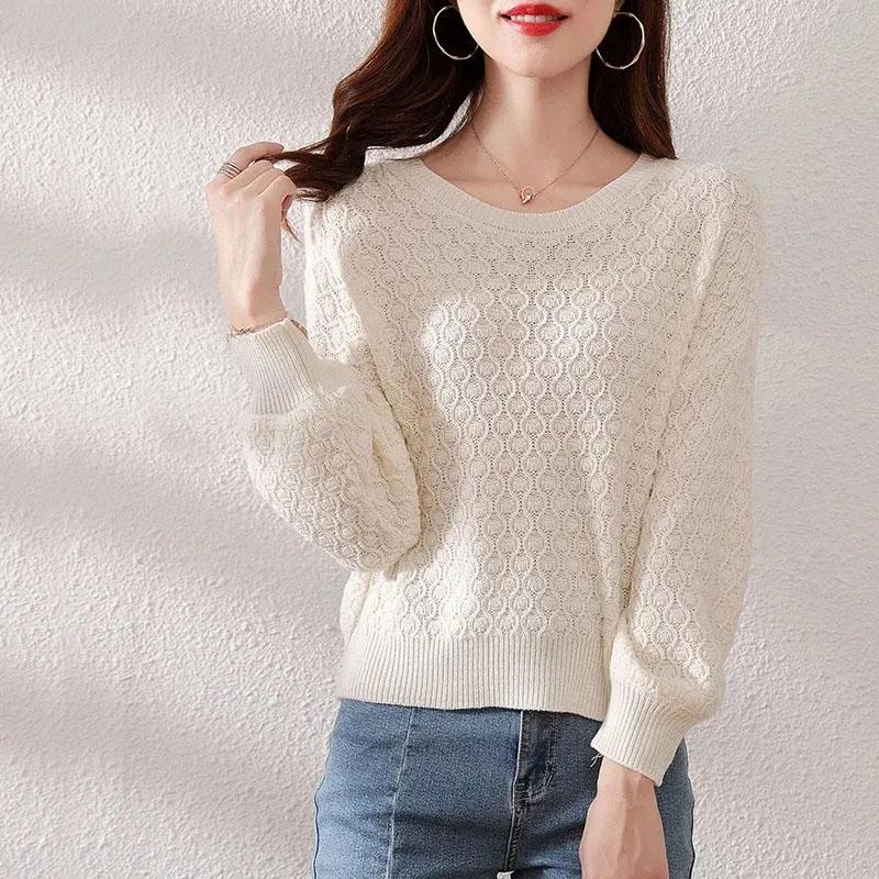 Sweater Women's Hollow Pullover Knitwear Korean Version of Solid Color Loose Top Trending Sweater Autumn and Winter Fluffy Top