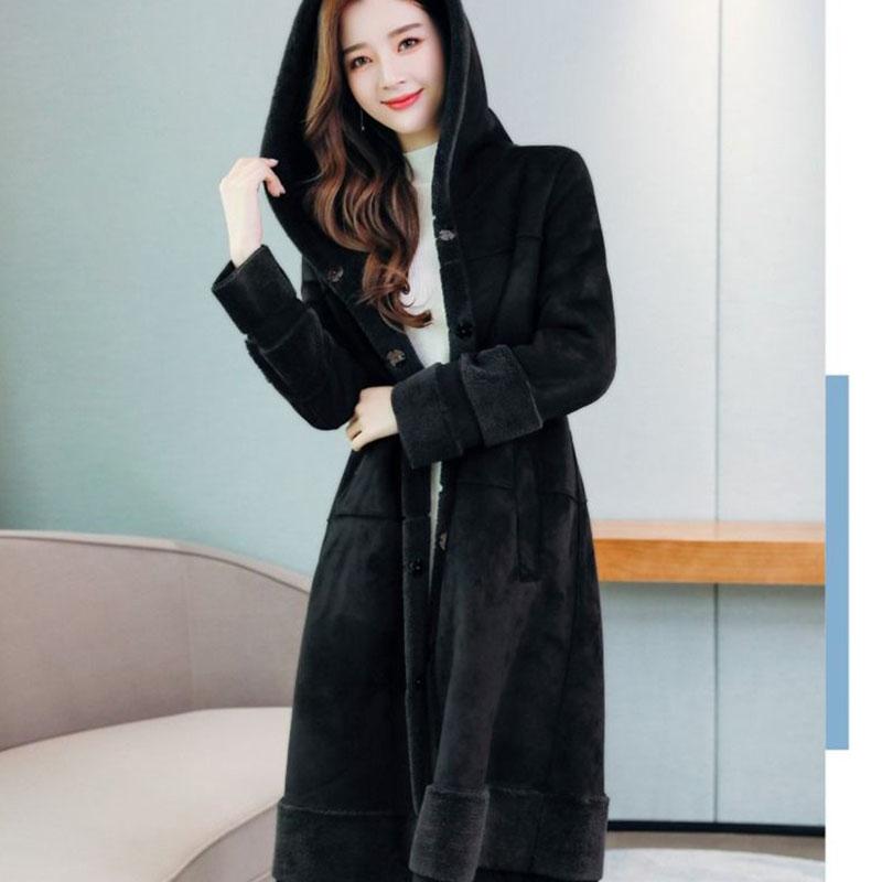 Women Winter Warm Faux Fur Coat Thick Women Long Hooded Coat Women Warm Fleece Lining Coat