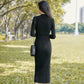 Autumn and Winter Fashion Padded V-neck Ladies Dress Mid-length Over-the-knee Bag Hip Skirt Bottoming Knit Sweater Skirt