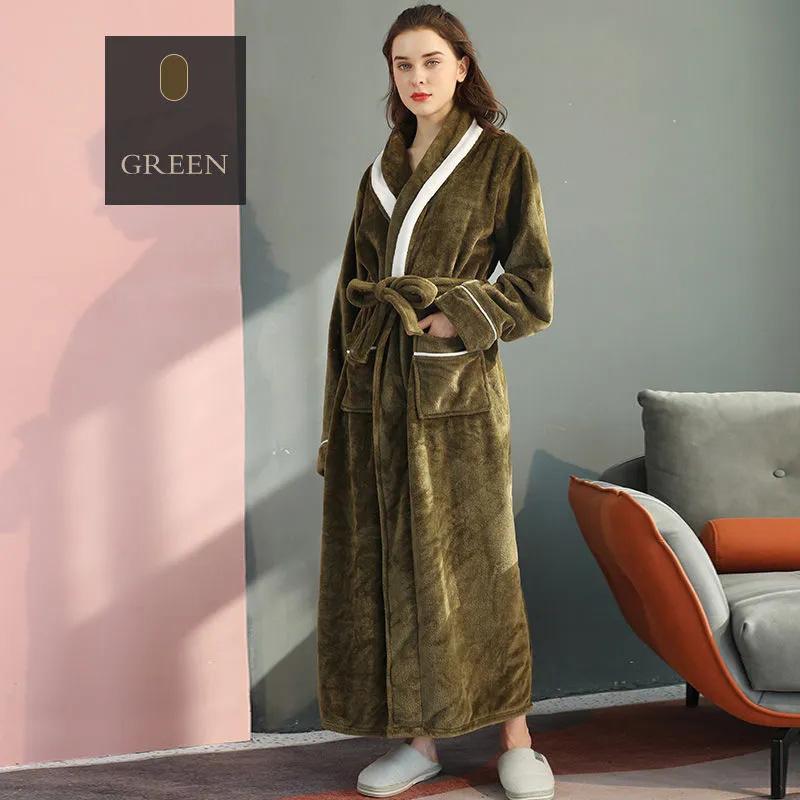 Autumn Winter Coral Fleece Nightgown Women's Lengthened Thickened Couple Nightgown Plus Size Bathrobe Pajamas
